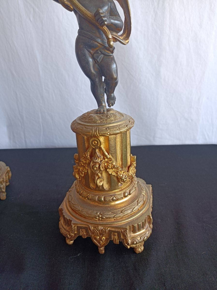 Pair Of Gilt Bronze Candlesticks With Putti, 19th Century-photo-2