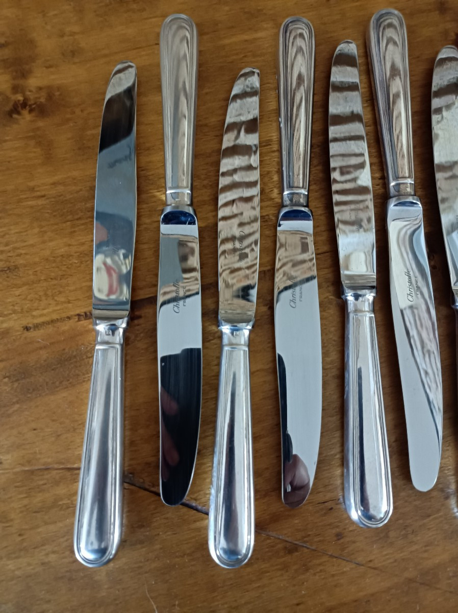 Christofle Albi Model, 12 Silver-plated Table Knives 24.5 Cm-photo-3