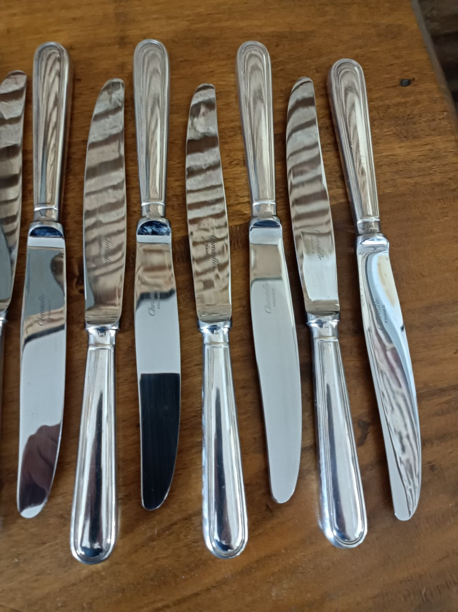 Christofle Albi Model, 12 Silver-plated Table Knives 24.5 Cm-photo-4