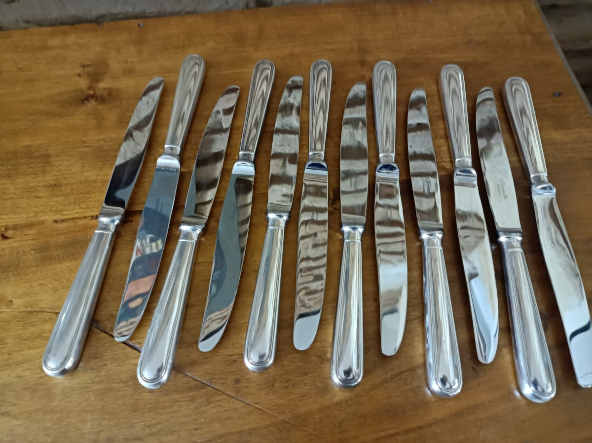 Christofle Albi Model, 12 Silver-plated Table Knives 24.5 Cm