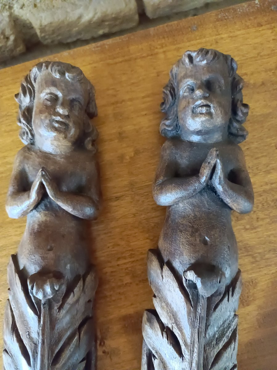 Pair Of Carved Walnut Cherubs, Italy, 17th Century-photo-2