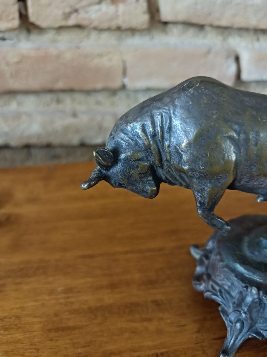 Rearing Bull Bronze Animal Signed C.charles-photo-1