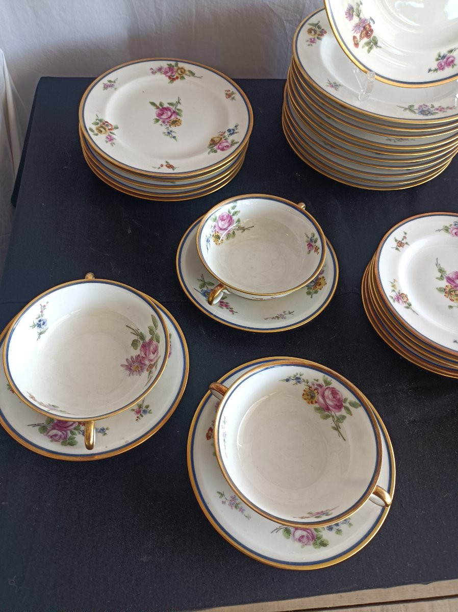 Service De Table décor floral peint Maison Theodore Haviland Porcelaine de Limoges XIXe siecle-photo-2