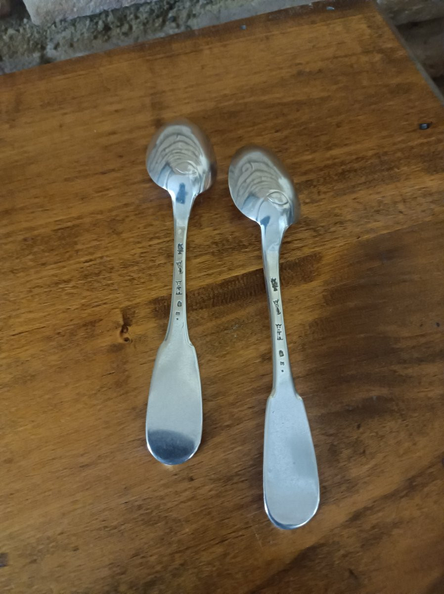 2 Cuillères Argent Massif Poinçon Fermier Généraux Angers 1758-1760  XVIIIème Siècle-photo-2