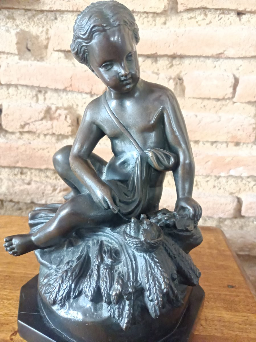 Pigalle jeune fille au nid Bronze XIXe siecle-photo-2