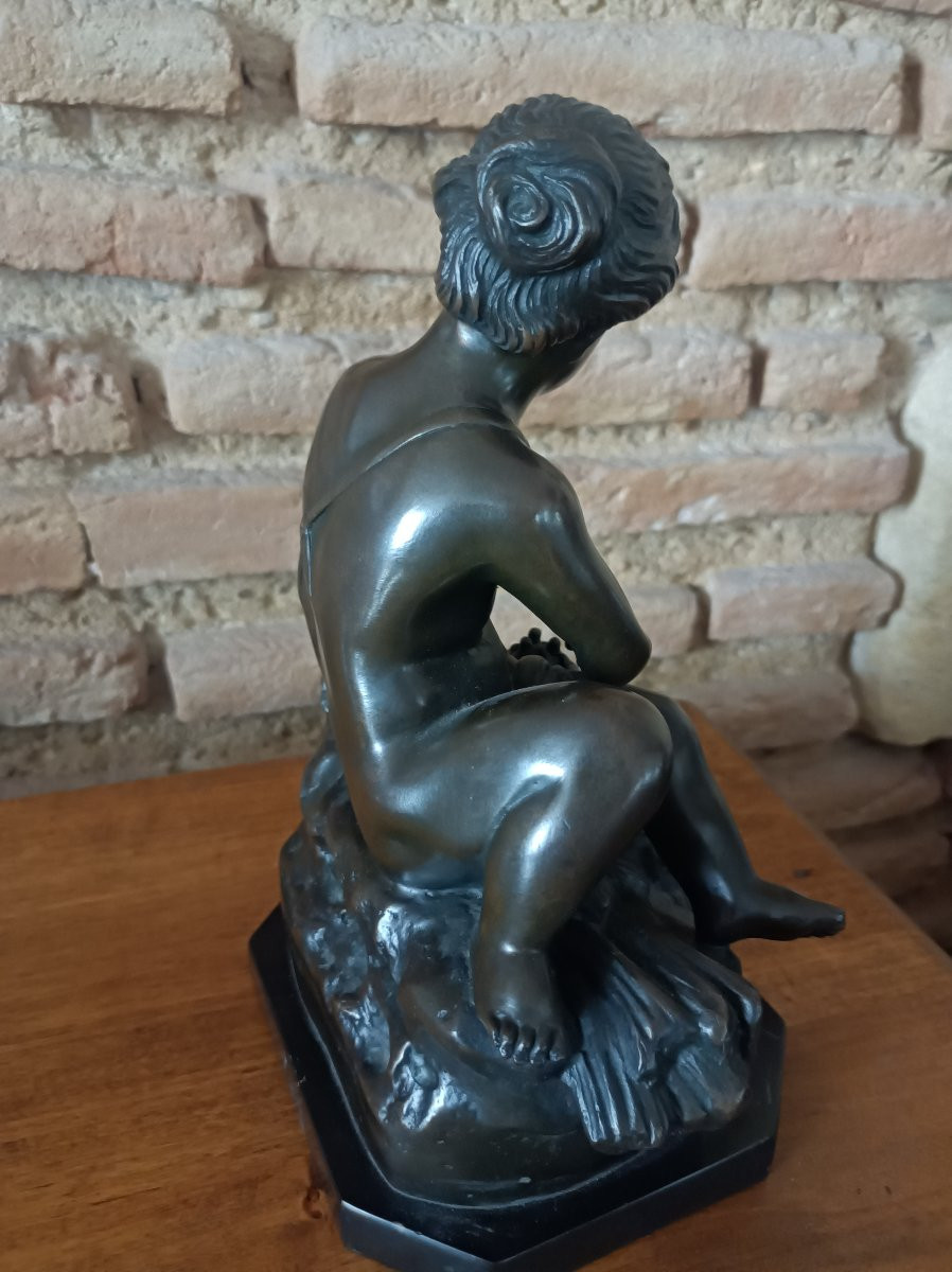 Pigalle jeune fille au nid Bronze XIXe siecle-photo-3