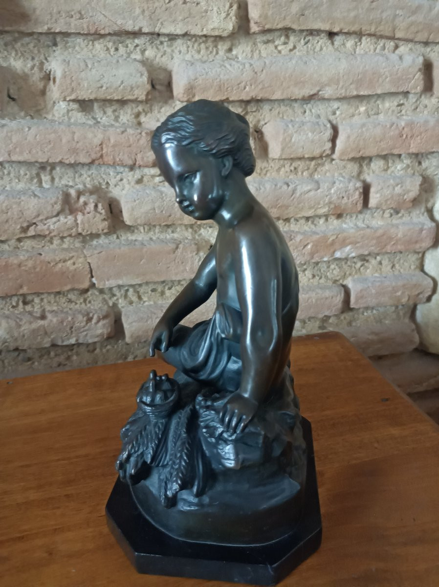 Pigalle jeune fille au nid Bronze XIXe siecle-photo-1