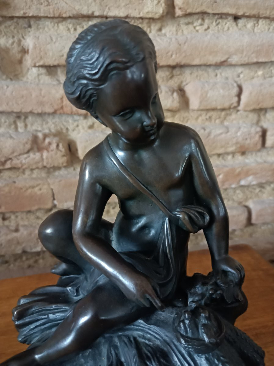 Pigalle jeune fille au nid Bronze XIXe siecle-photo-2