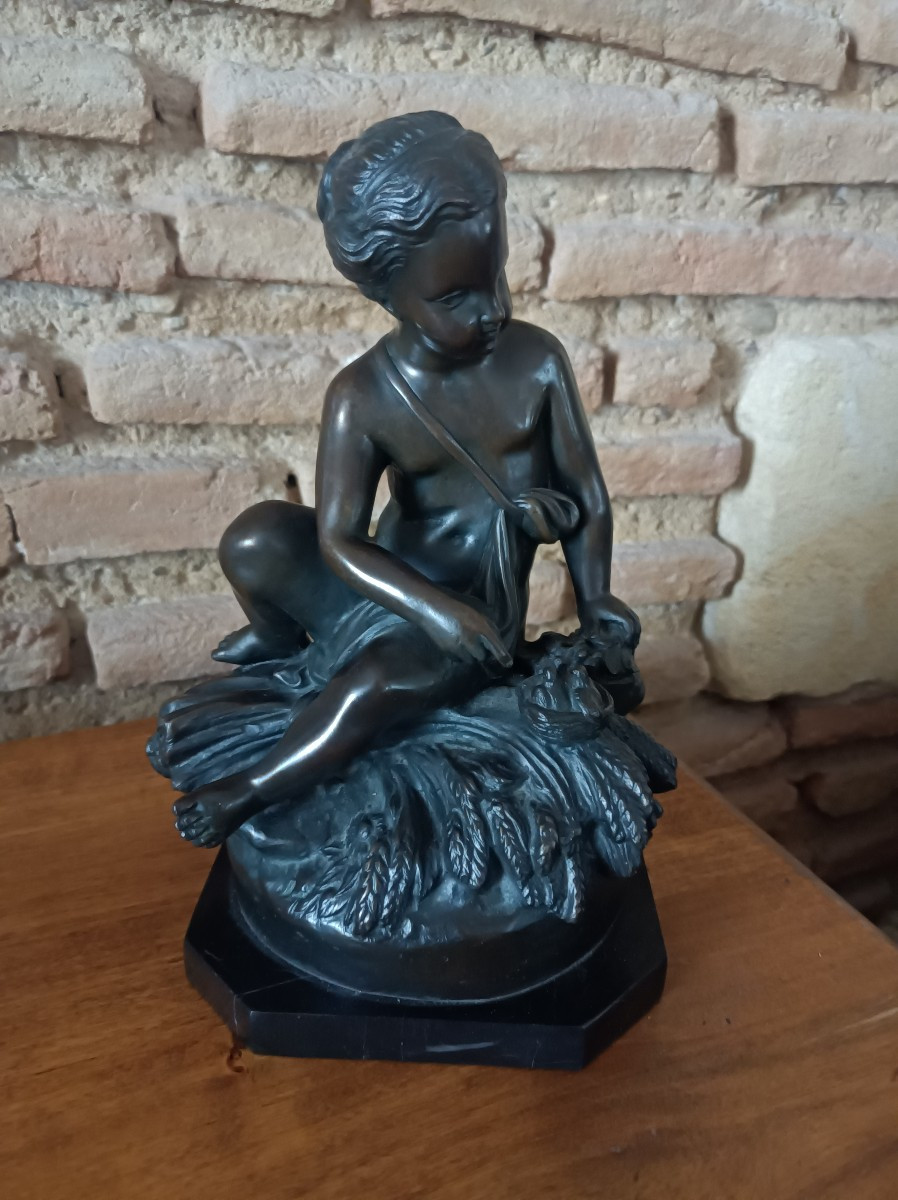 Pigalle jeune fille au nid Bronze XIXe siecle