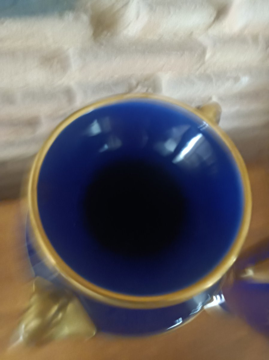 Pair Of Art Deco Blue And Gold Porcelain Vases - Maurice Pinon-heuzé In Tours-photo-5