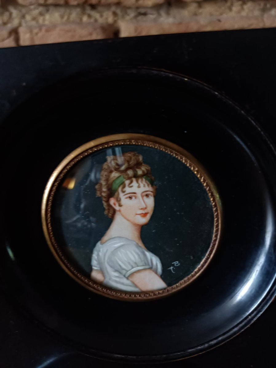 Claire De Coëtnempren De Kersain Miniature Portrait On Ivory Blackened Wood Frame Signed Hb-photo-2