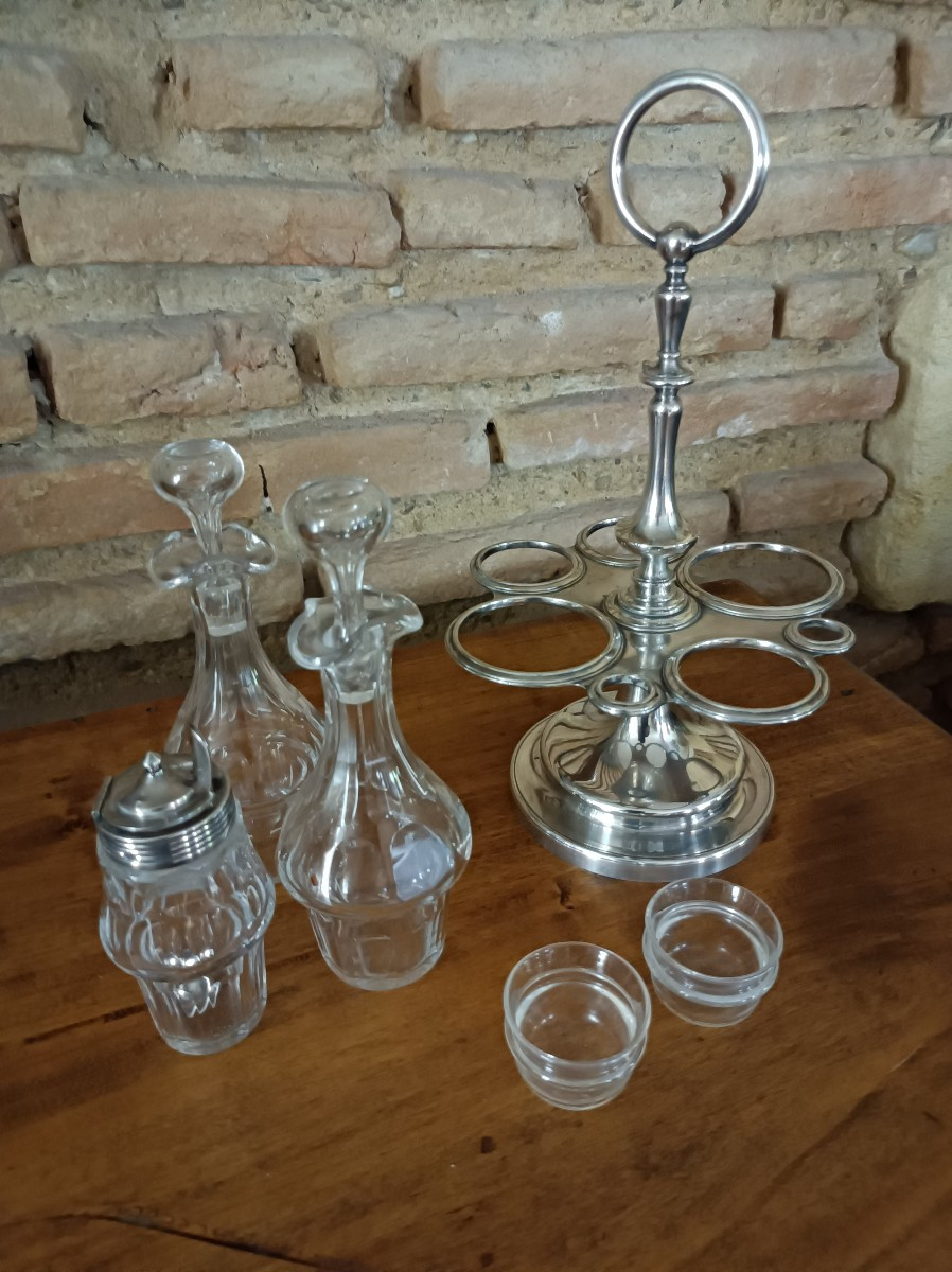 Christofle Numbered Oil And Condiment Holder, Baccarat Crystal, 19th Century-photo-4