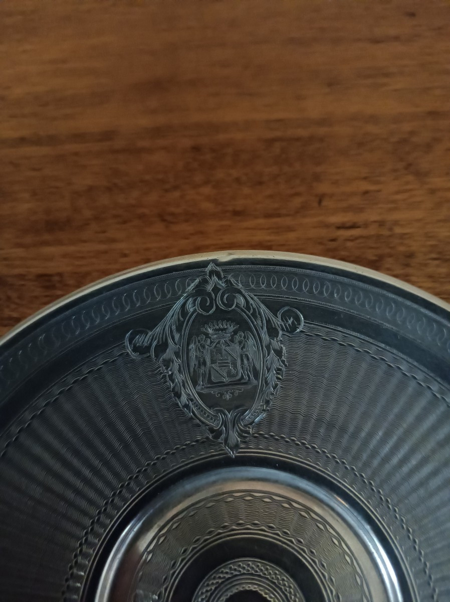 Tasse à chocolat et sa soucoupe en argent massif armorié orfèvre Roussel paris XIX éme Siecle -photo-4
