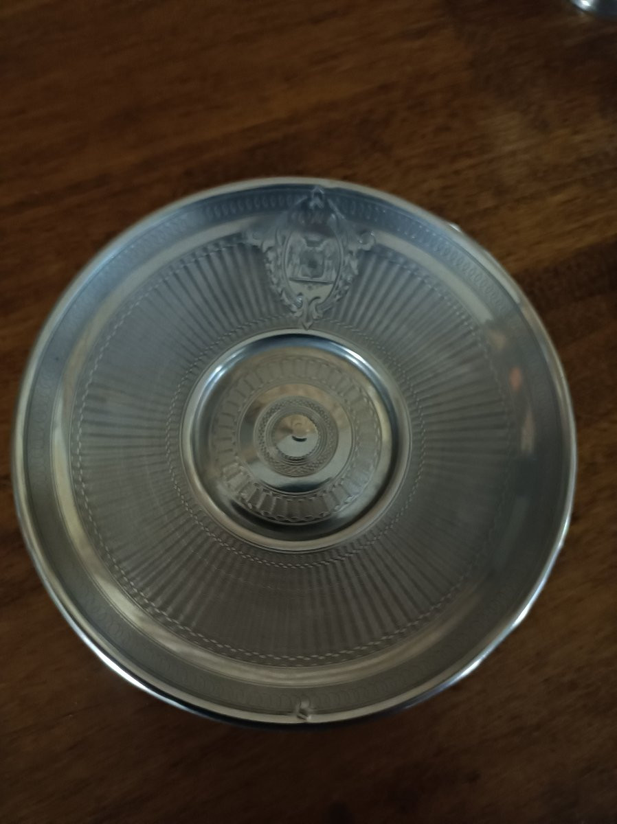 Tasse à chocolat et sa soucoupe en argent massif armorié orfèvre Roussel paris XIX éme Siecle -photo-1