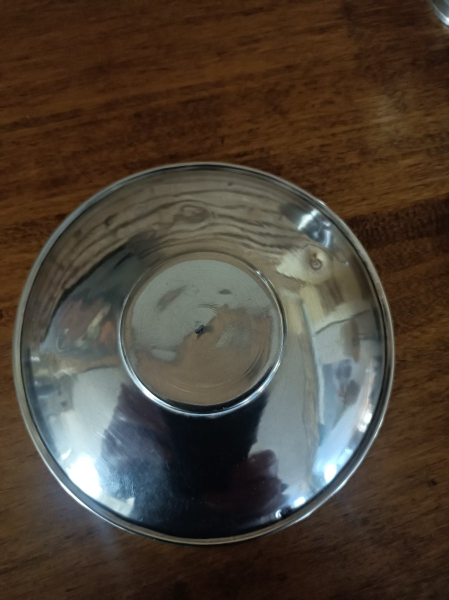 Tasse à chocolat et sa soucoupe en argent massif armorié orfèvre Roussel paris XIX éme Siecle -photo-2