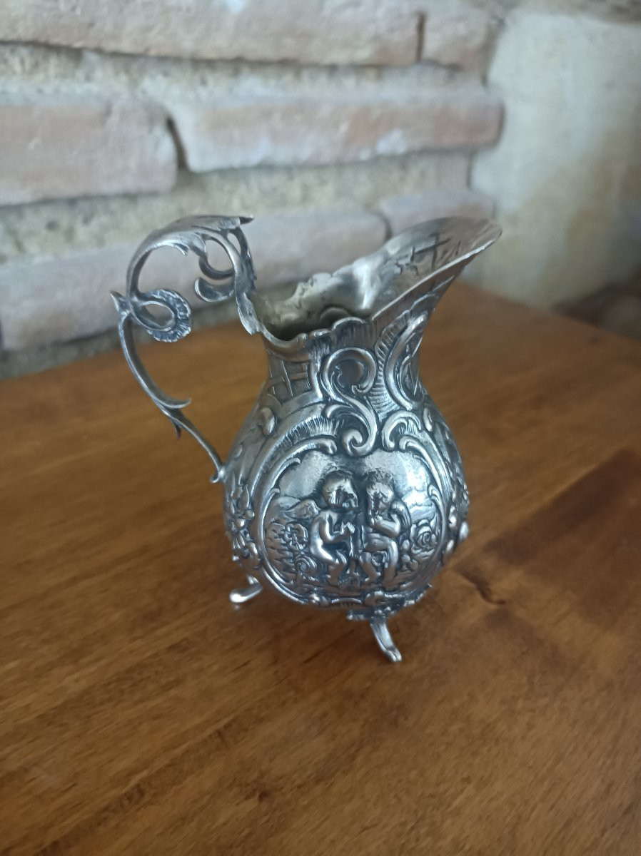 Crémier pot à lait Louis XV argent massif putti chérubins  XIXè  Gebrüder Gutgesell  Hanau-photo-3