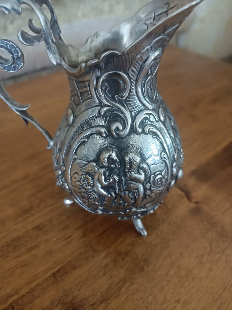 Crémier pot à lait Louis XV argent massif putti chérubins  XIXè  Gebrüder Gutgesell  Hanau-photo-4