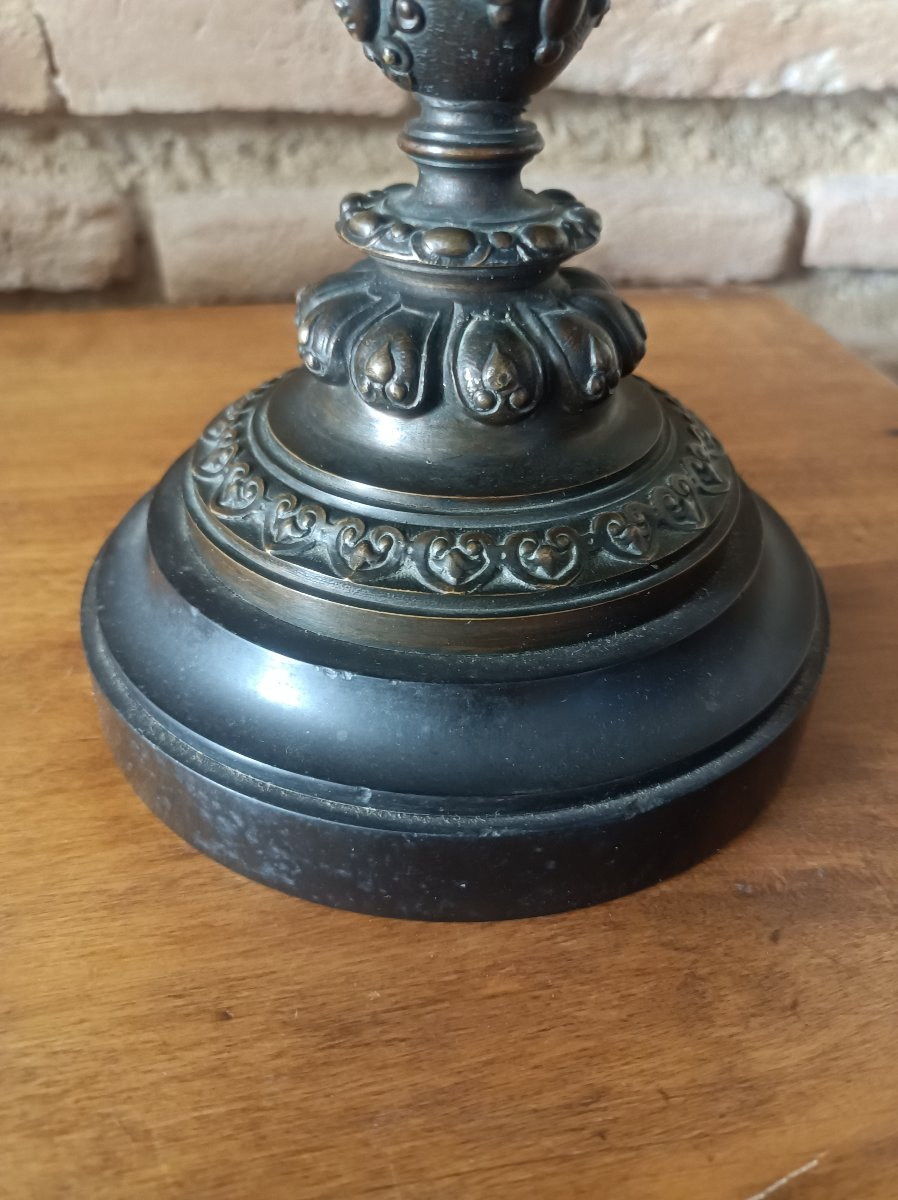Coupe Sur Pied Napoléon III  En Bronze Décor à l'Antique d'angelot et de nymphe  XIXe Siècle-photo-1