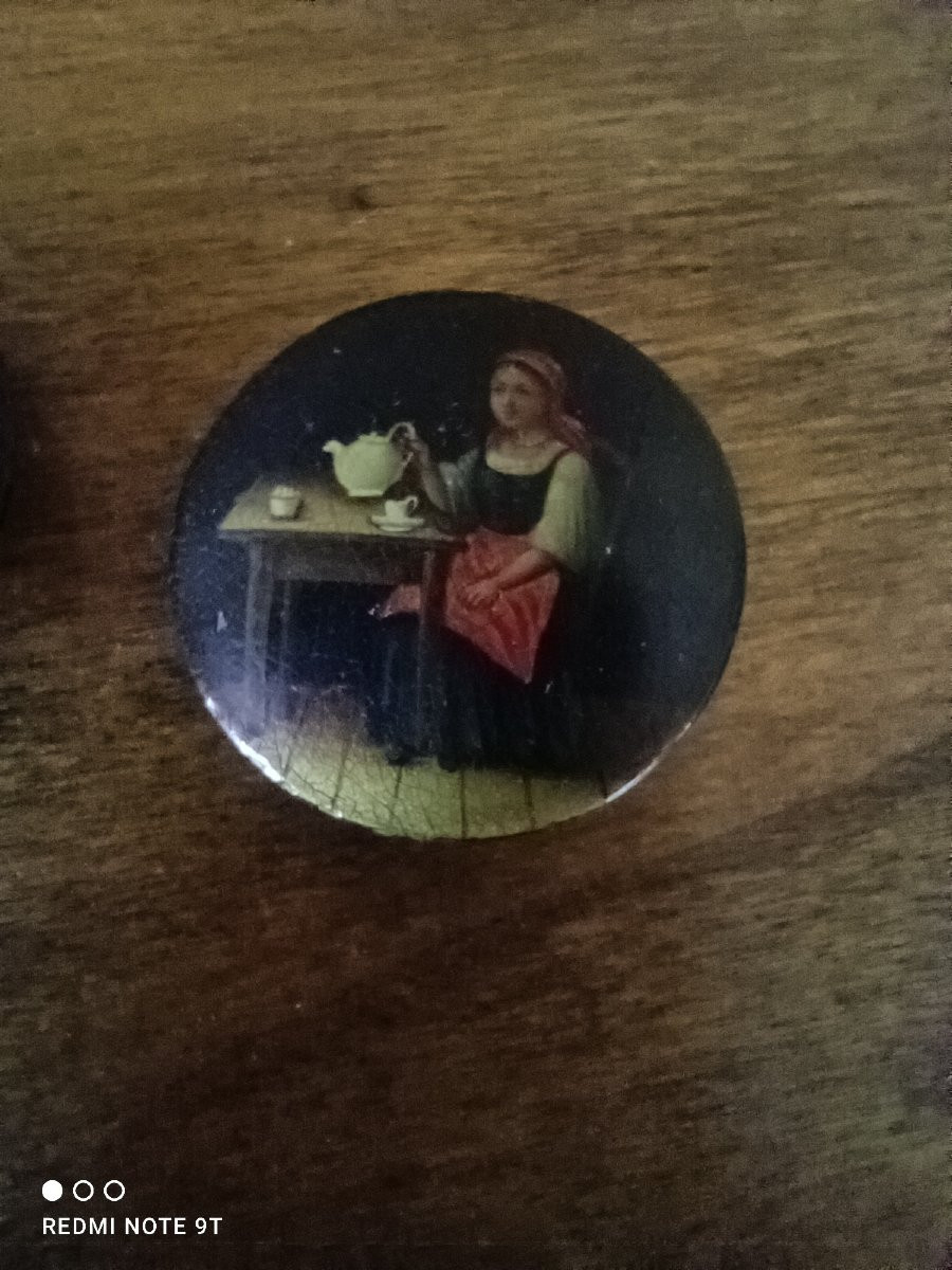 Pair Of Lacquered And Painted Bronze Collar Buttons, Imperial Russia, 19th Century-photo-2