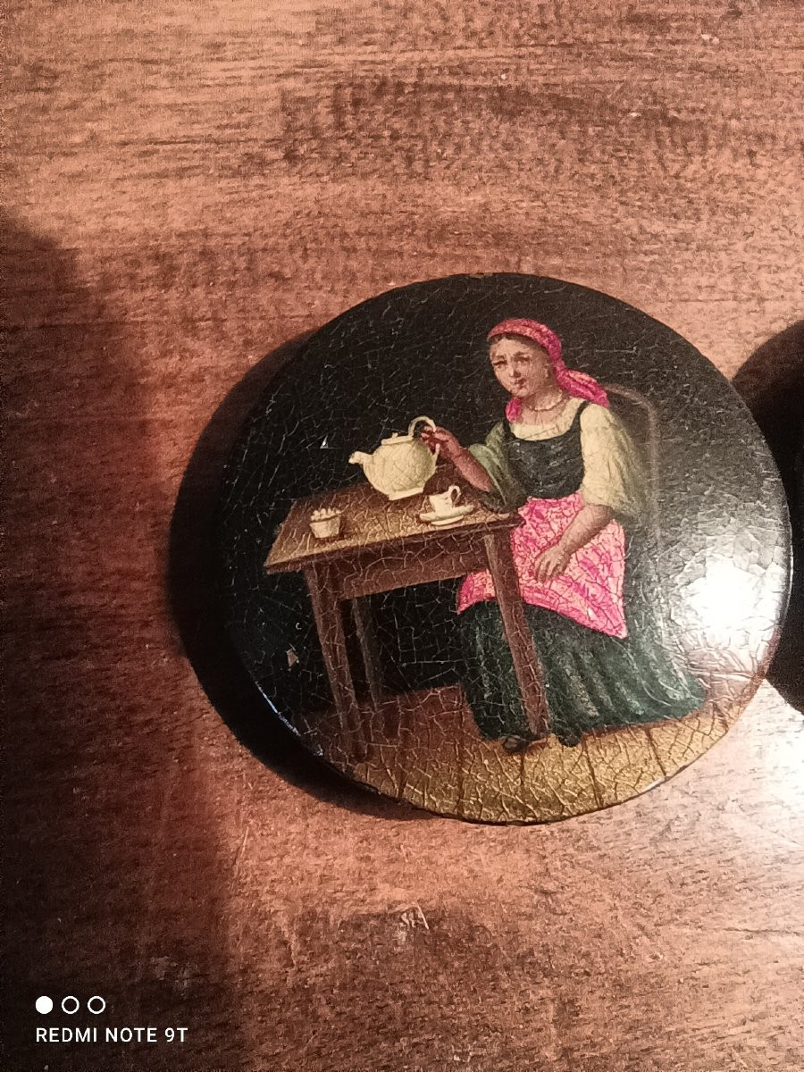 Pair Of Lacquered And Painted Bronze Collar Buttons, Imperial Russia, 19th Century-photo-2