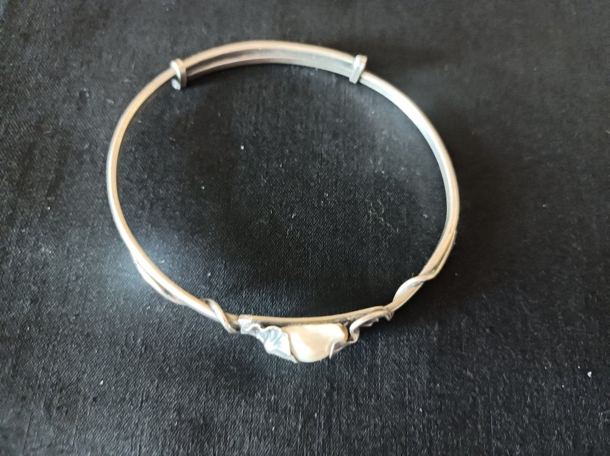 Bracelet ginko signé Paul Dumont époque art nouveau perle et argent circa 1910-photo-2