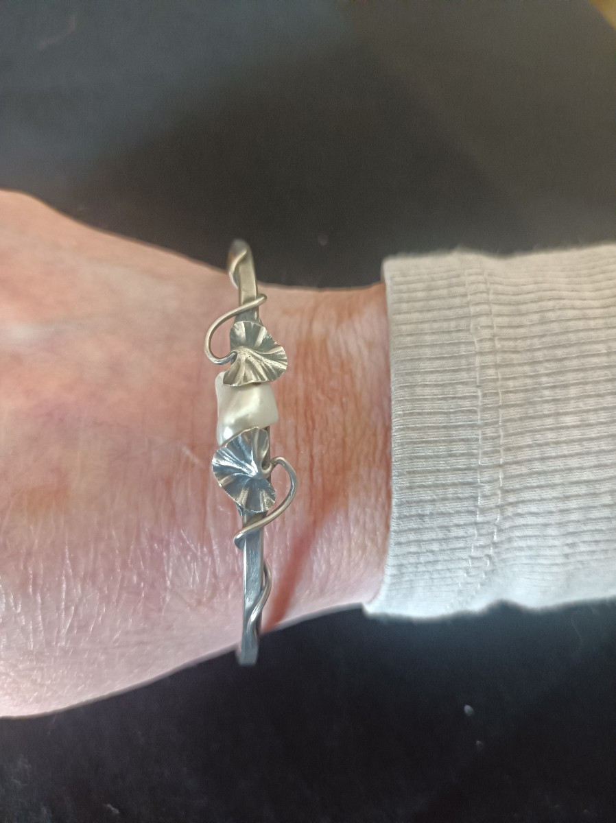 Bracelet ginko signé Paul Dumont époque art nouveau perle et argent circa 1910