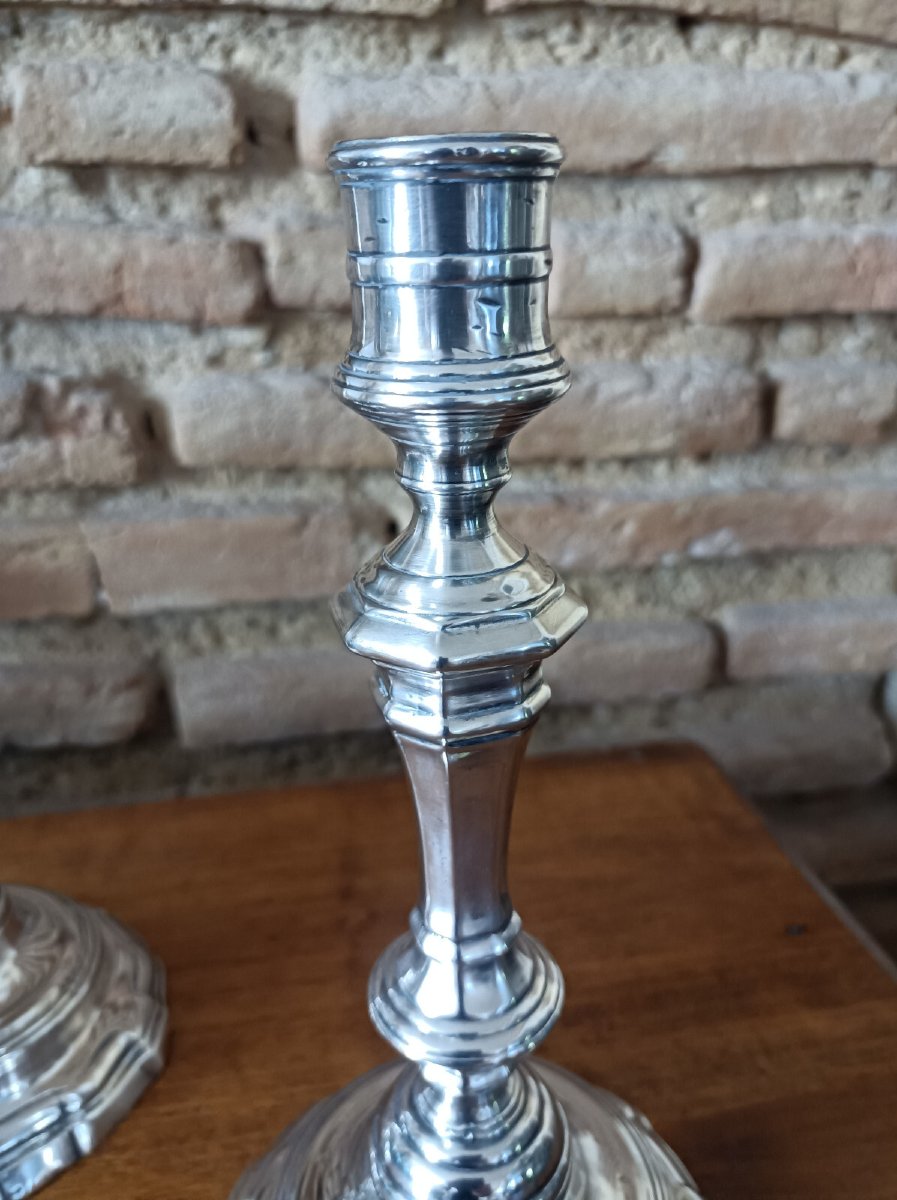 Pair Of Silvered Bronze Candlesticks, Louis XV Period, 1745-1749-photo-3