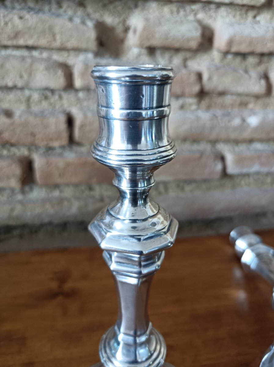Pair Of Silvered Bronze Candlesticks, Louis XV Period, 1745-1749-photo-2