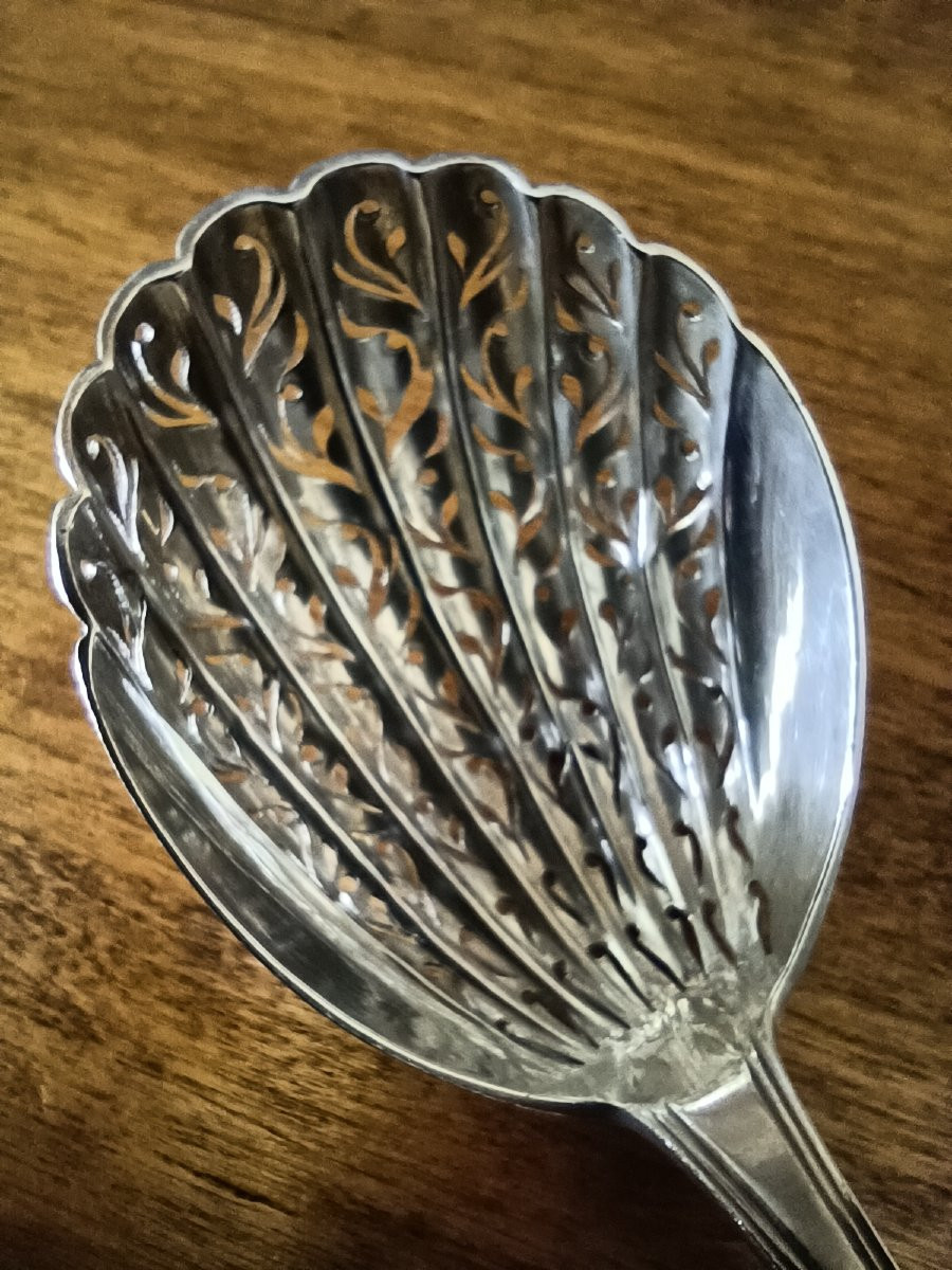 Cuillère à  fraise saupoudreuse poinçon association des orfèvres 1793  XVIII Siecle-photo-2