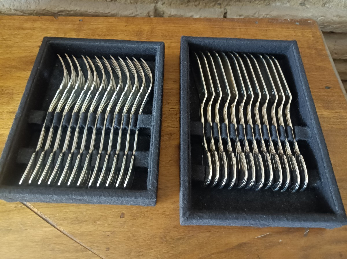  CHRISTOFLE 12 couverts a poisson modèle FILET CHINON métal argenté