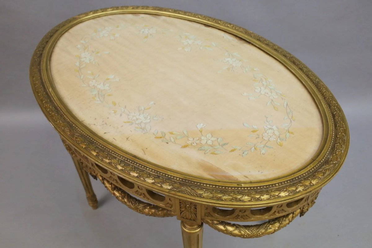 Louis XVI Center Table, In Gilded Wood -photo-2