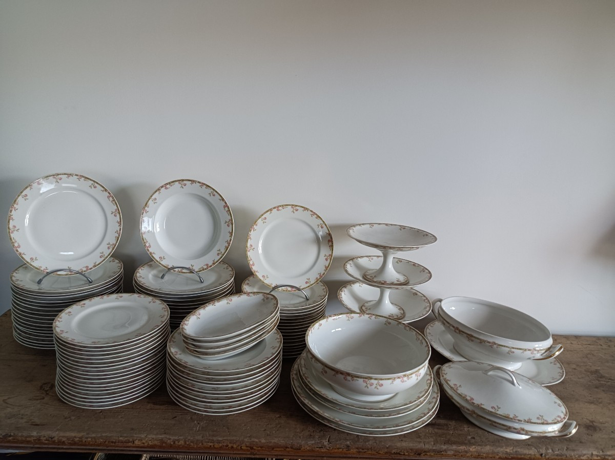 Majorelle Nancy-haviland & Cnie Limoges Porcelain Service With Floral Decoration 