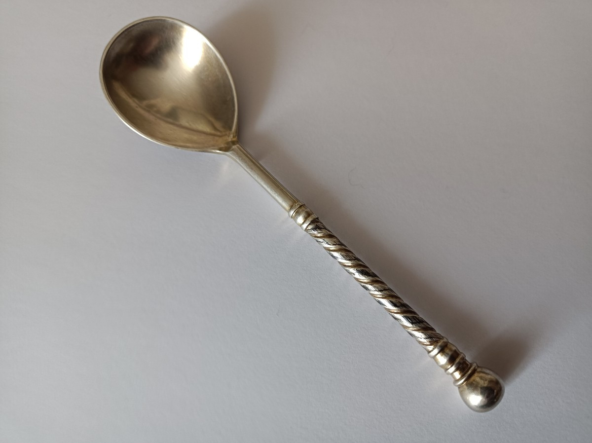 Russian Silver Caviar Spoon With Twisted Niello Decoration, Moscow, 19th Century -photo-3