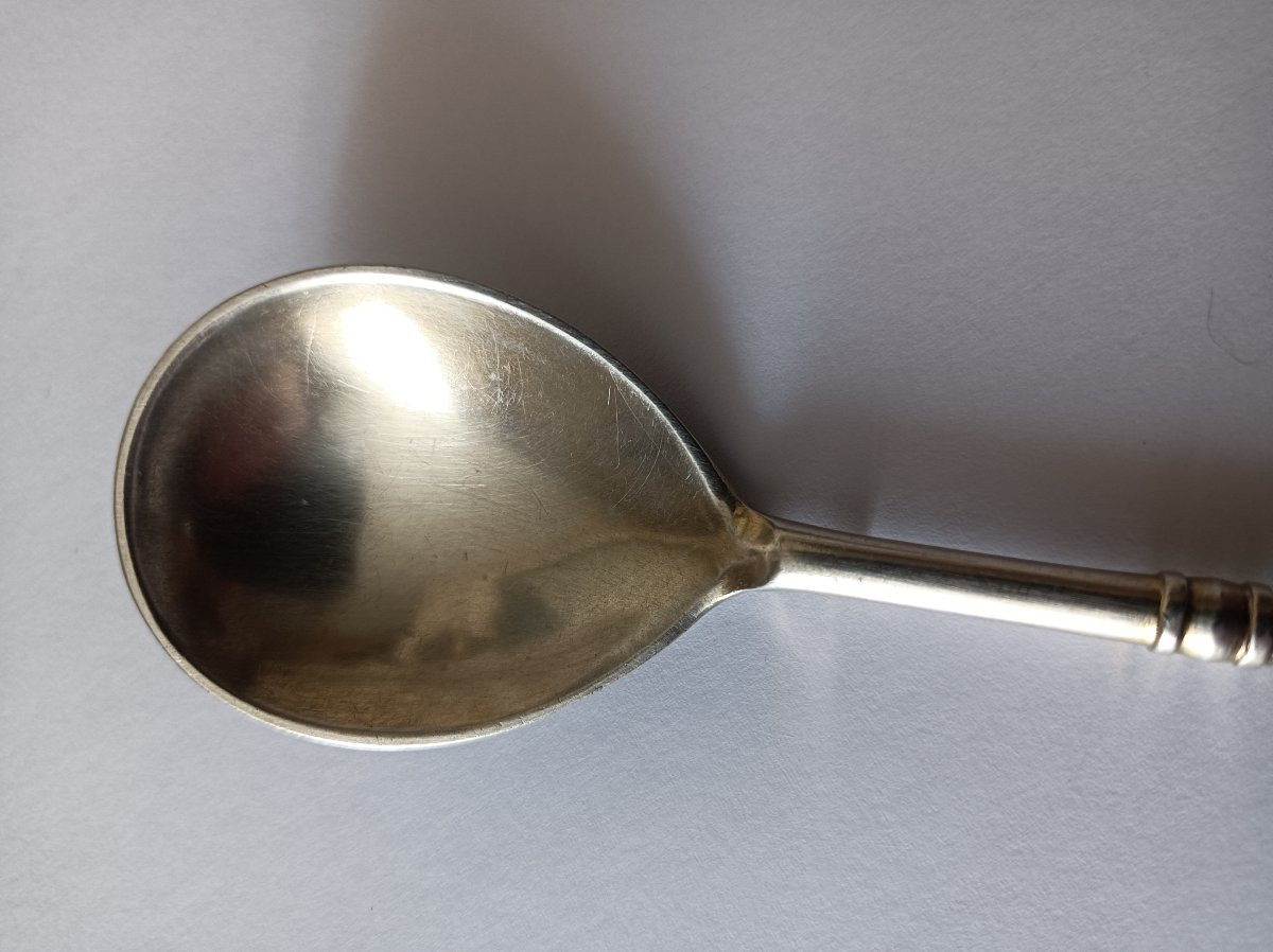 Russian Silver Caviar Spoon With Twisted Niello Decoration, Moscow, 19th Century -photo-1