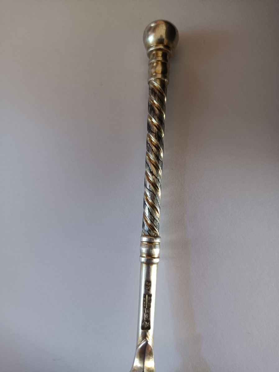 Russian Silver Caviar Spoon With Twisted Niello Decoration, Moscow, 19th Century -photo-4