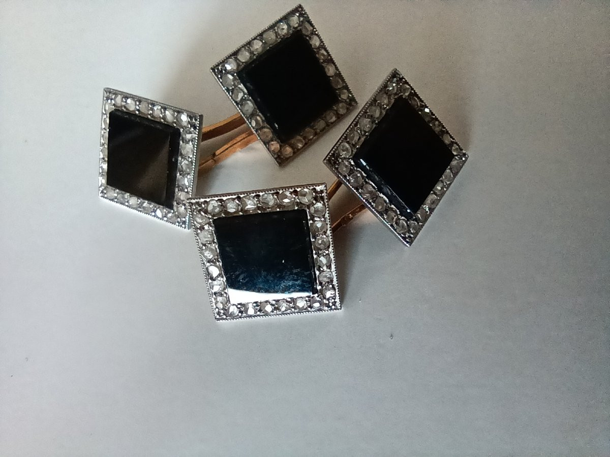 Art Deco Cufflinks In Platinum, Rose-cut Diamonds, Onyx And 18-carat Gold-photo-4
