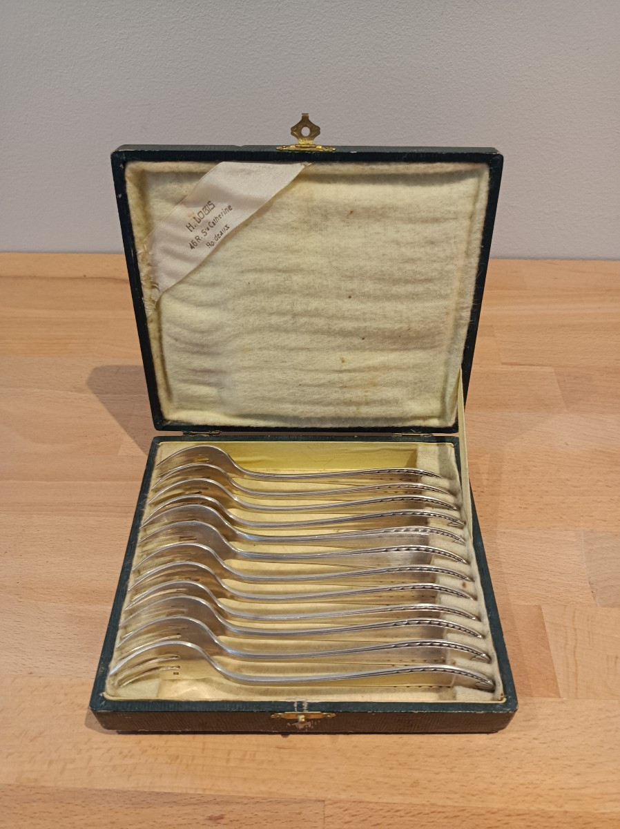 Christofle Art Deco Model Albatros Boxed Set Of 12 Oyster Forks