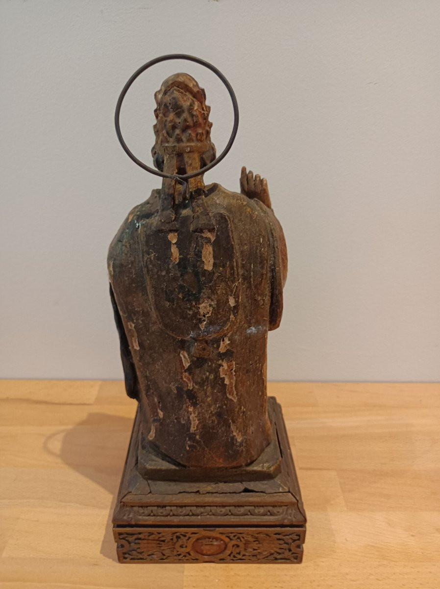 Statue Of A Saint Bishop In Carved Wood, Polychrome & Gilded Late 18th Century-photo-3