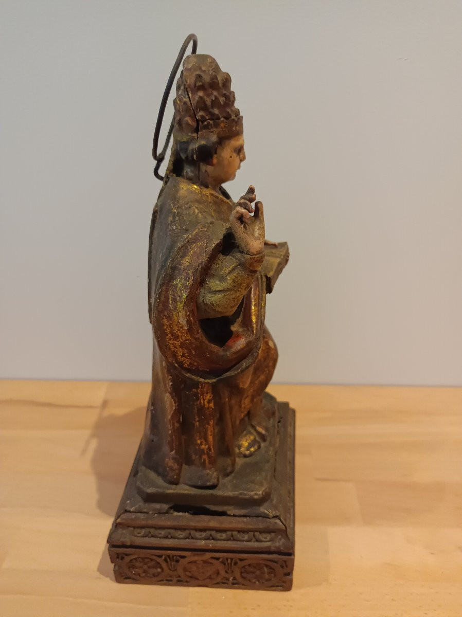 Statue Of A Saint Bishop In Carved Wood, Polychrome & Gilded Late 18th Century-photo-4