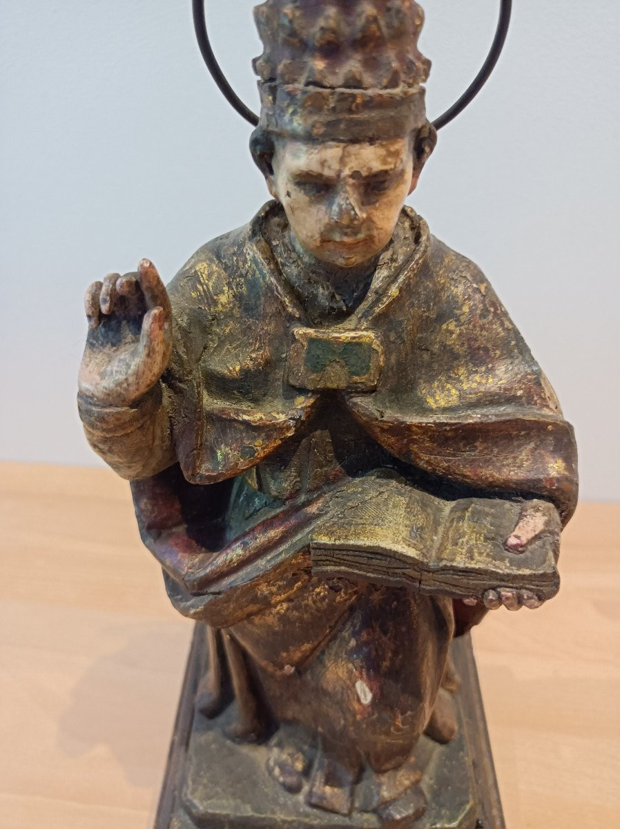 Statue Of A Saint Bishop In Carved Wood, Polychrome & Gilded Late 18th Century-photo-6