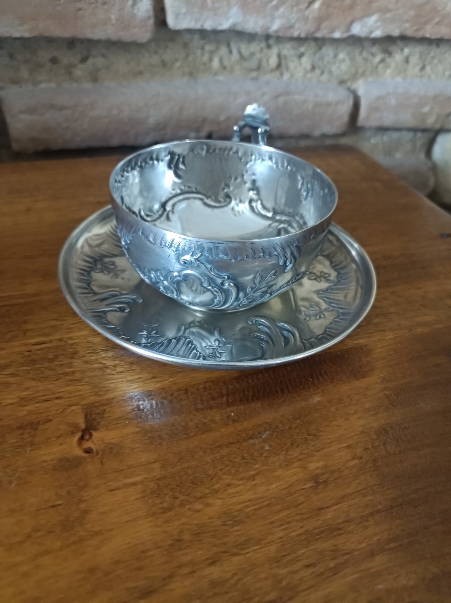 Tasse à chocolat en argent massif Art Nouveau orfèvre Tallois Paris XIXe siecle-photo-2
