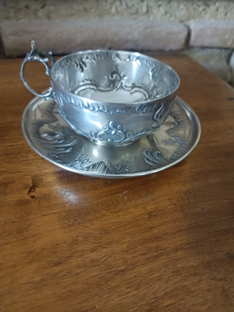 Tasse à chocolat en argent massif Art Nouveau orfèvre Tallois Paris XIXe siecle-photo-3