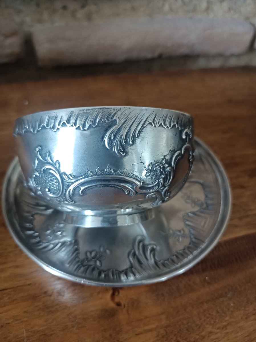 Tasse à chocolat en argent massif Art Nouveau orfèvre Tallois Paris XIXe siecle-photo-4