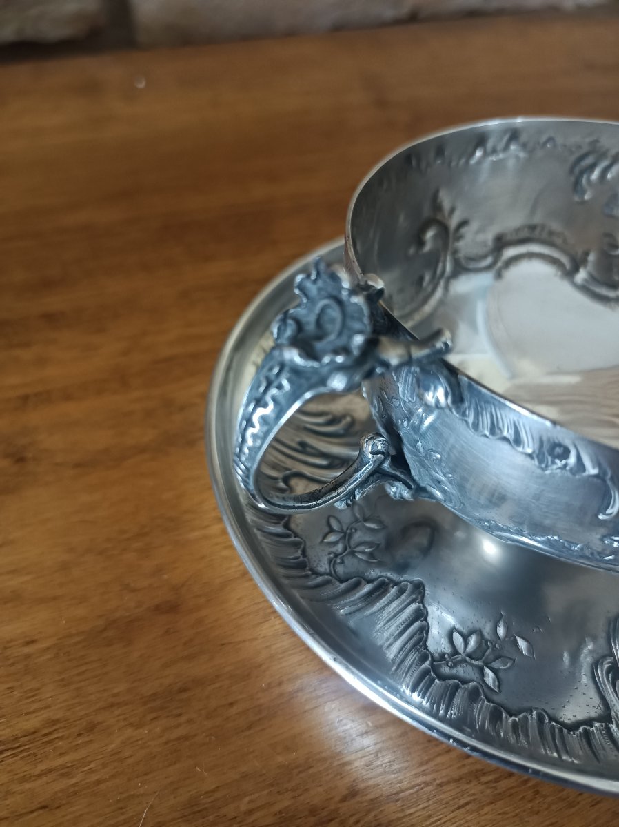 Tasse à chocolat en argent massif Art Nouveau orfèvre Tallois Paris XIXe siecle-photo-2