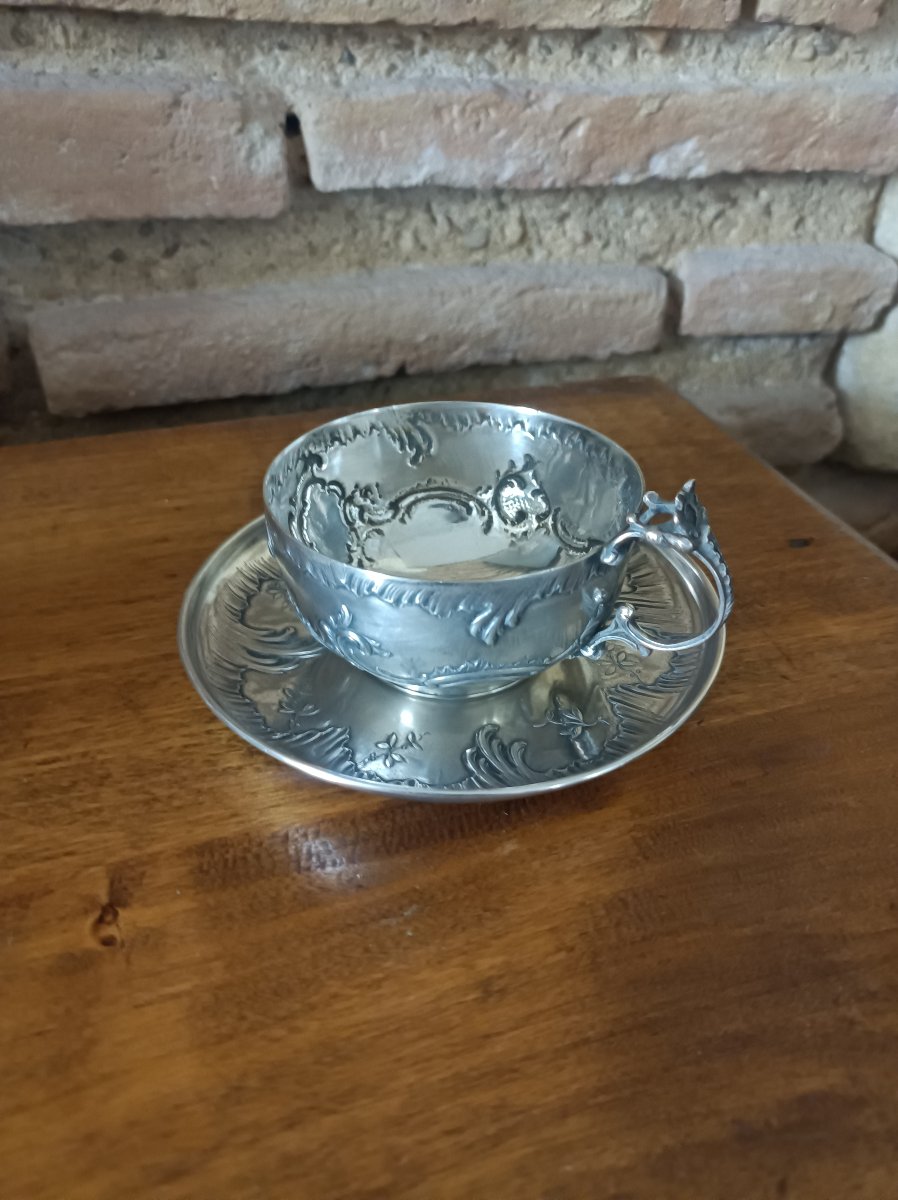 Tasse à chocolat en argent massif Art Nouveau orfèvre Tallois Paris XIXe siecle