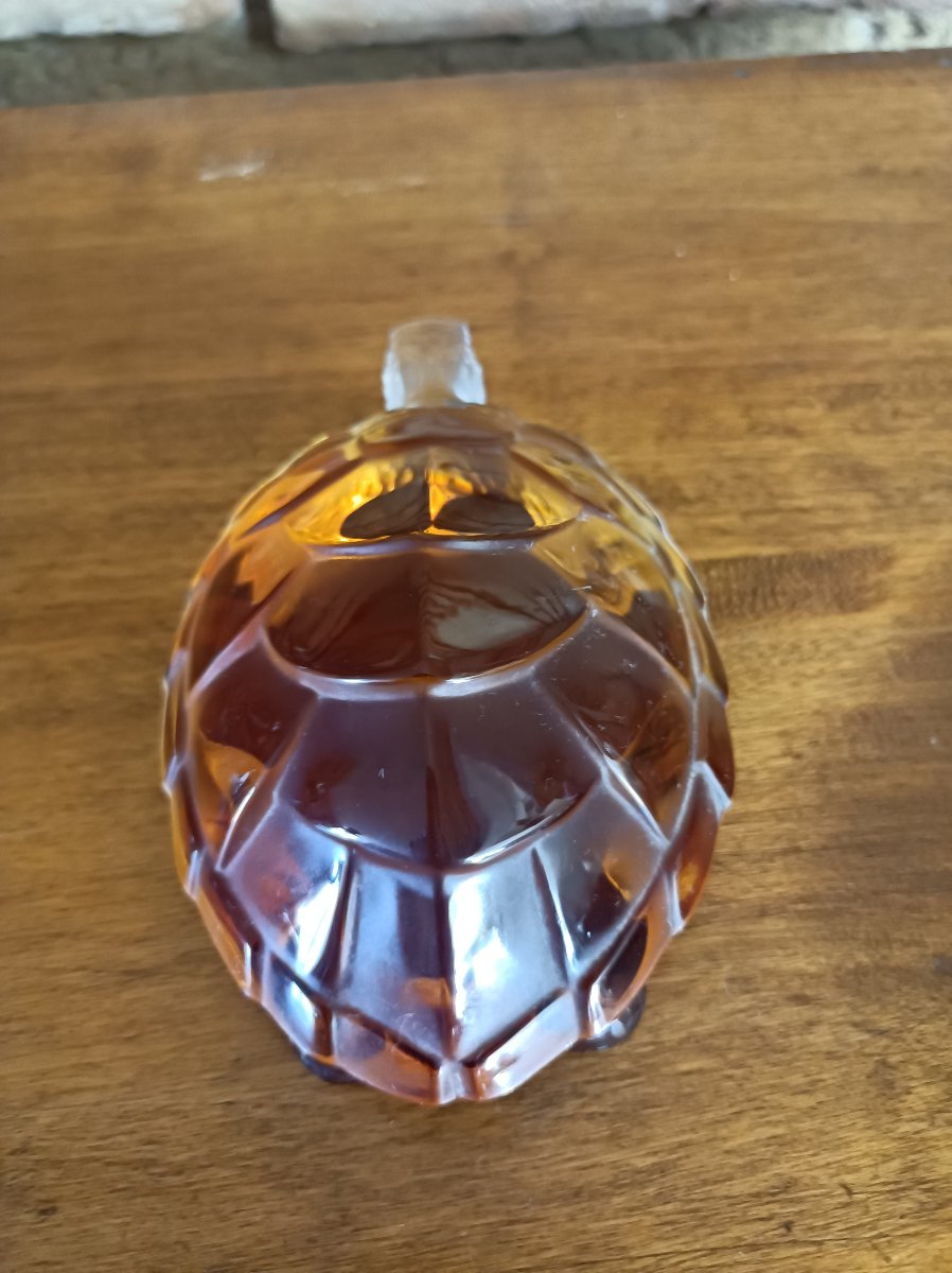 Lalique France Clear Crystal And Amber Turtle Model Caroline-photo-3