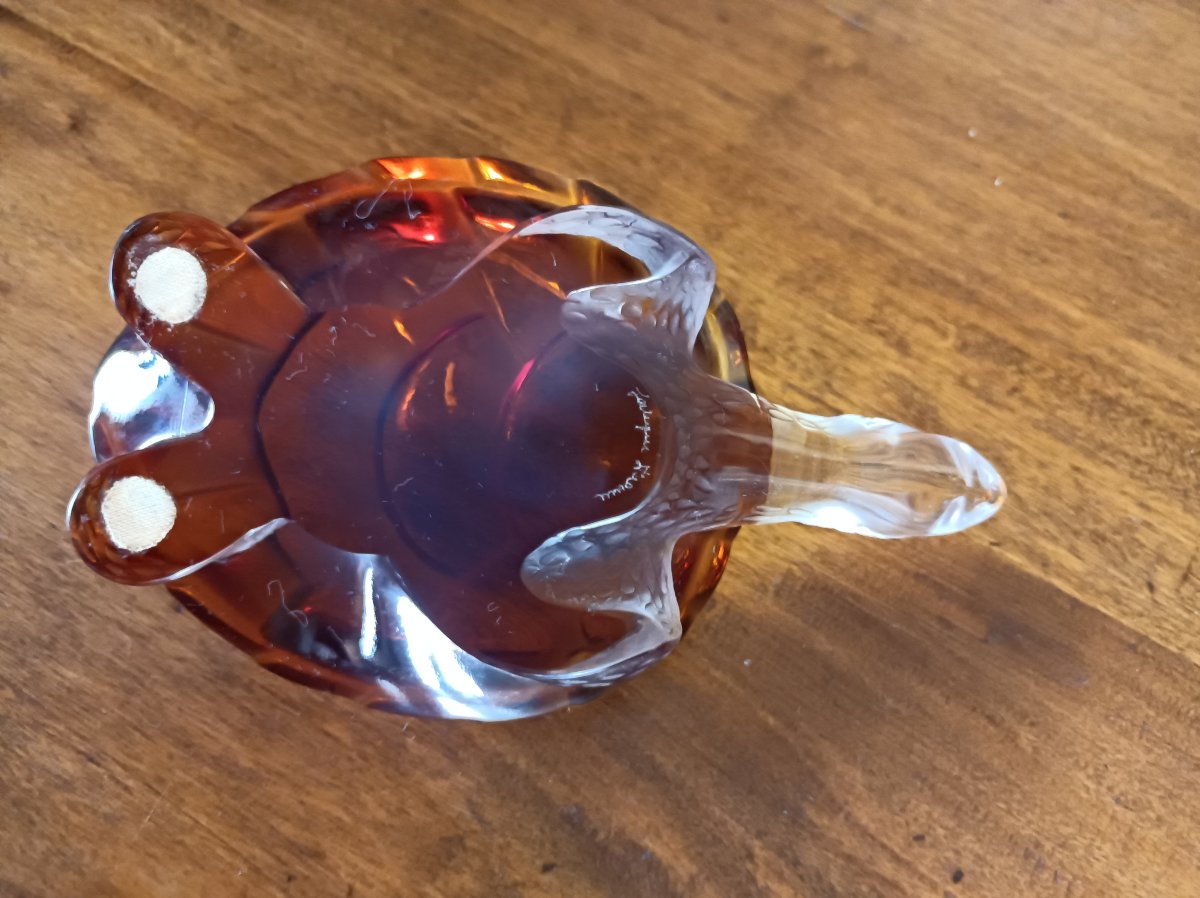 Lalique France Clear Crystal And Amber Turtle Model Caroline-photo-2