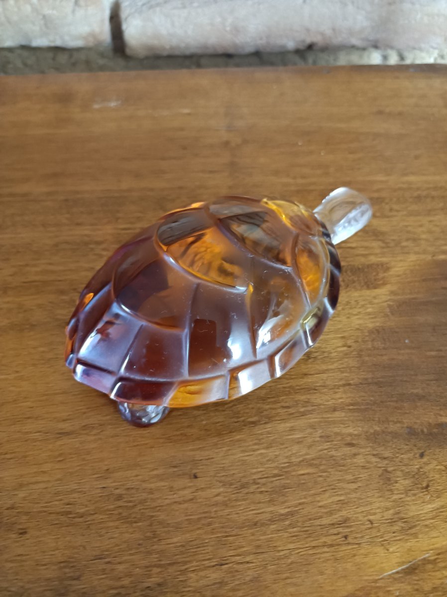 Lalique France Clear Crystal And Amber Turtle Model Caroline