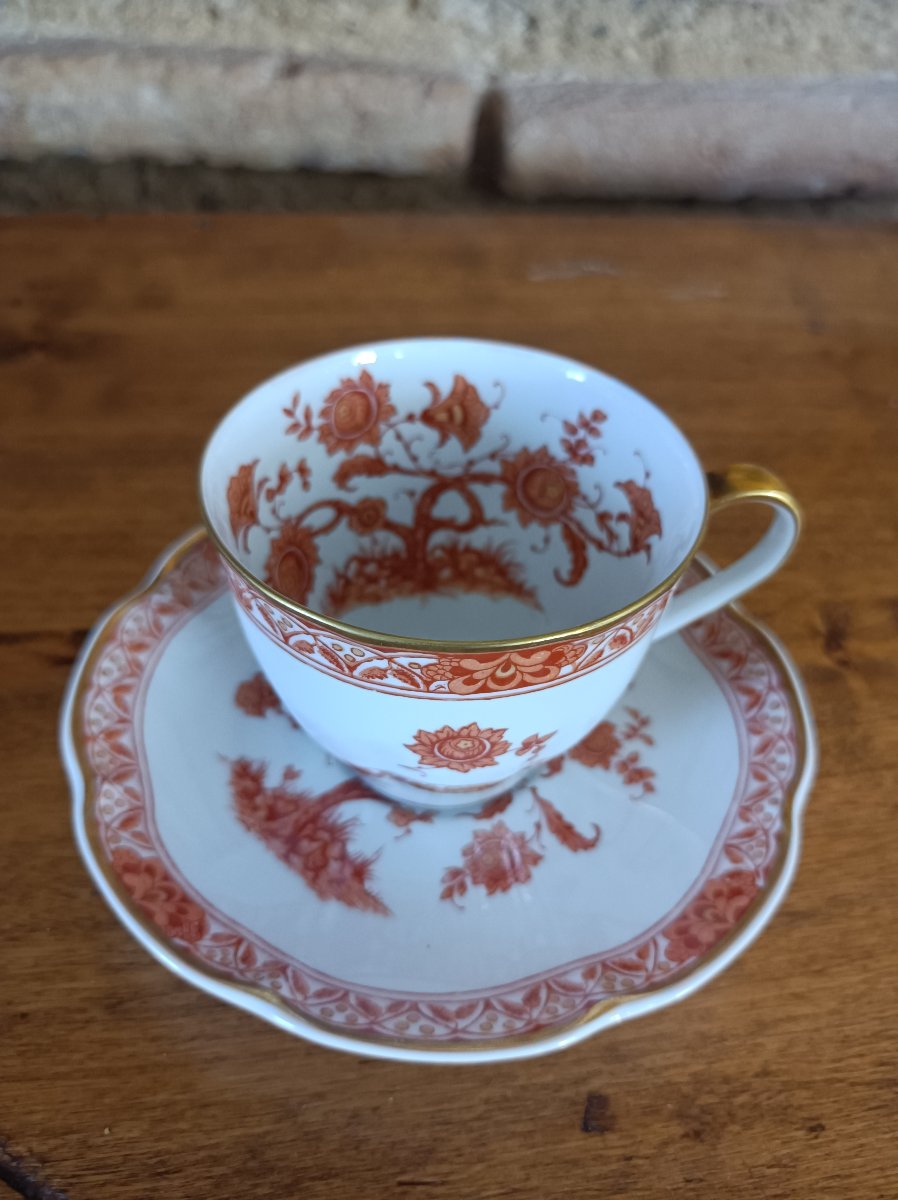  Limoges Haviland six tasses à café en porcelaine modèle arbre de vie corail.-photo-3