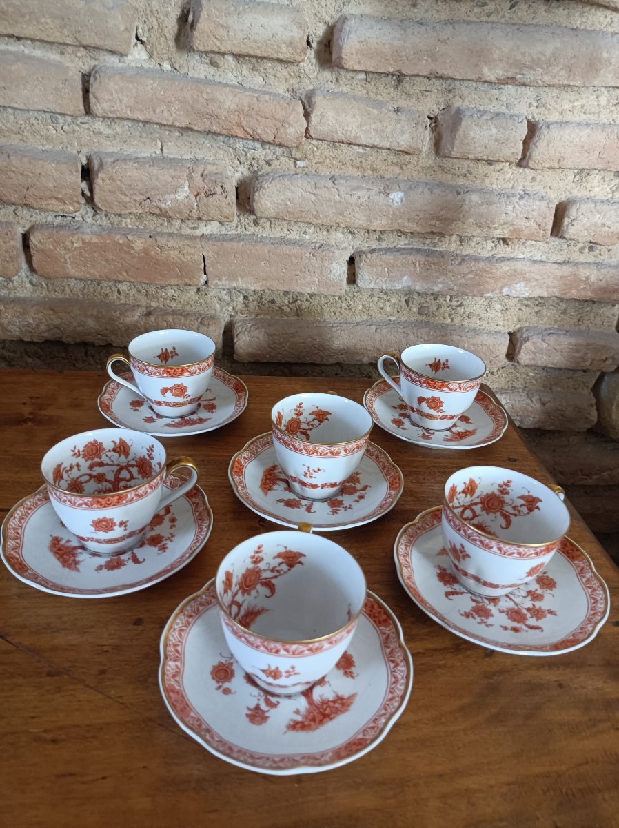  Limoges Haviland six tasses à café en porcelaine modèle arbre de vie corail.
